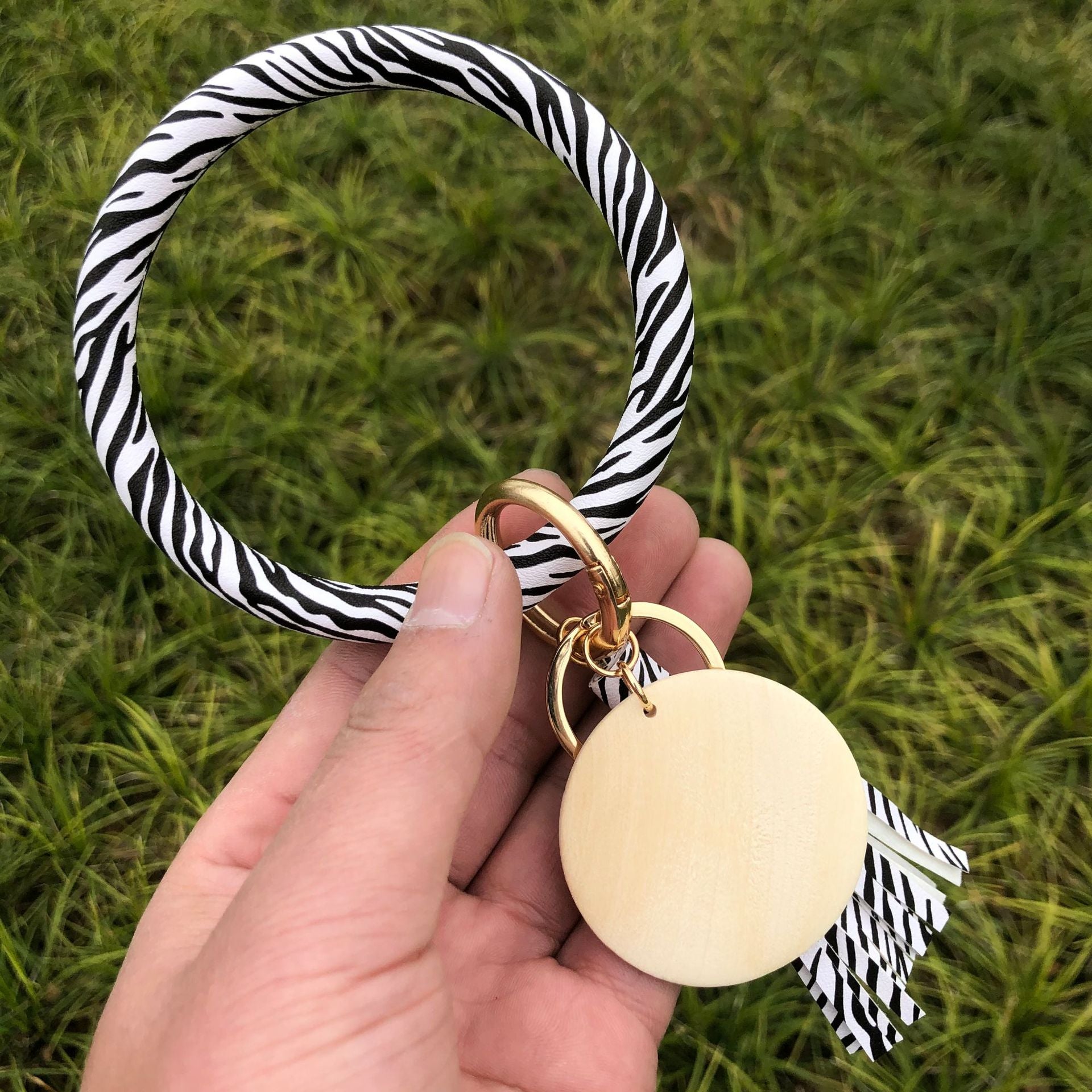 Wholesale Leopard Houndstooth Zebra Tassel Leather Wrist Keychain